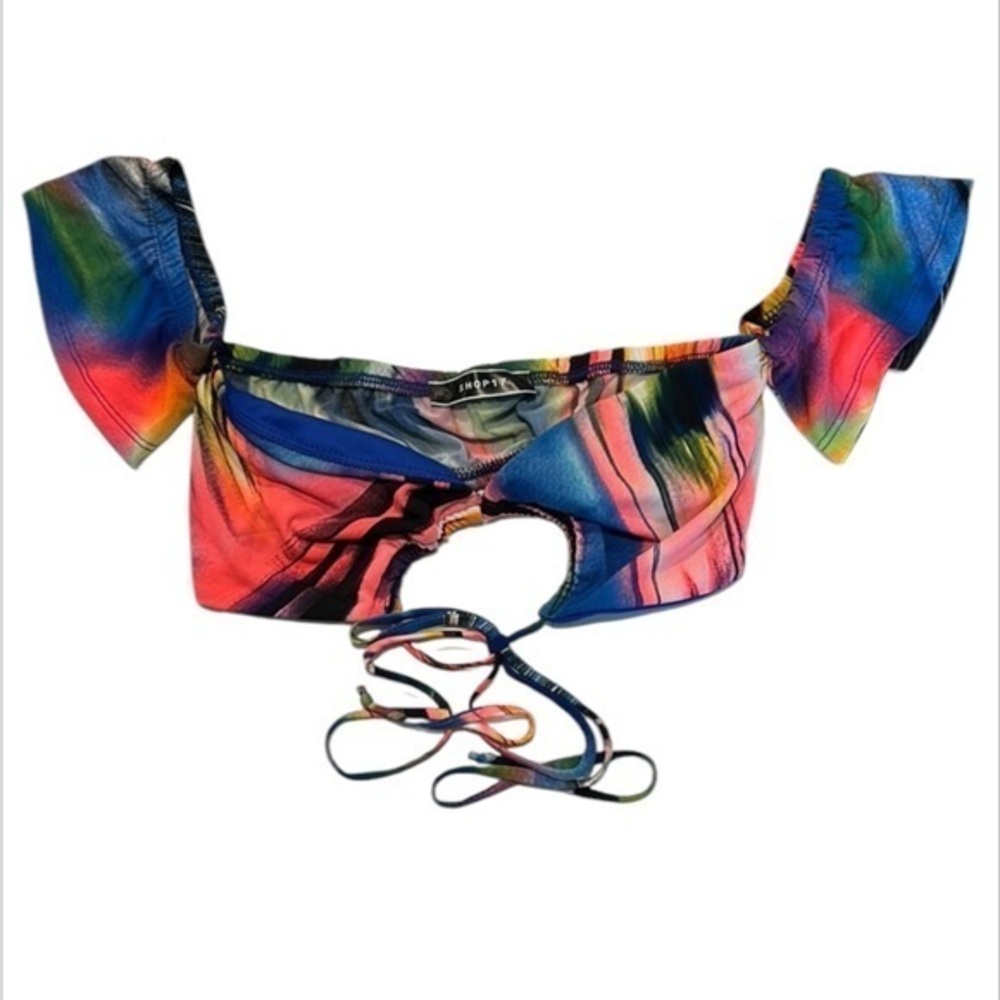 Shop17 swirl dye mesh bikini swim top size small